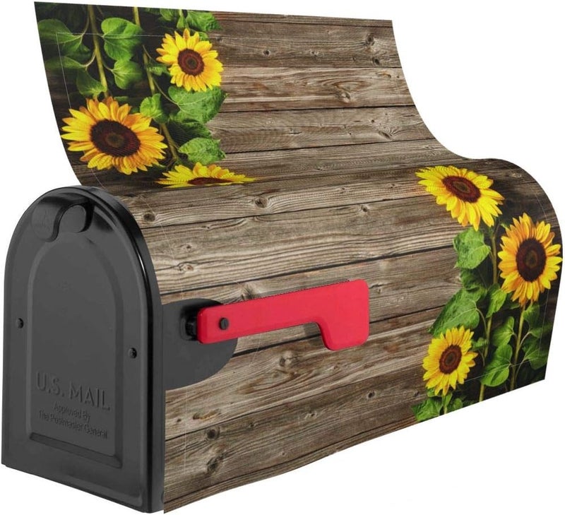 Mount Hour Sunflowers Wood Mailbox Covers Magnetic Post Box Cover Wraps Standard Size 21x18 Inches for Garden Yard Decor - Image 2
