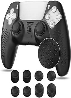 KASTWAVE Case for PS5 Controller Skin, Anti-Slip Silicone Cover Skin with 8 Thumb Grip Caps, Anti-Scratch Protection Case Compatible with Playstation 5 DualSense Wireless Controller (Black) 