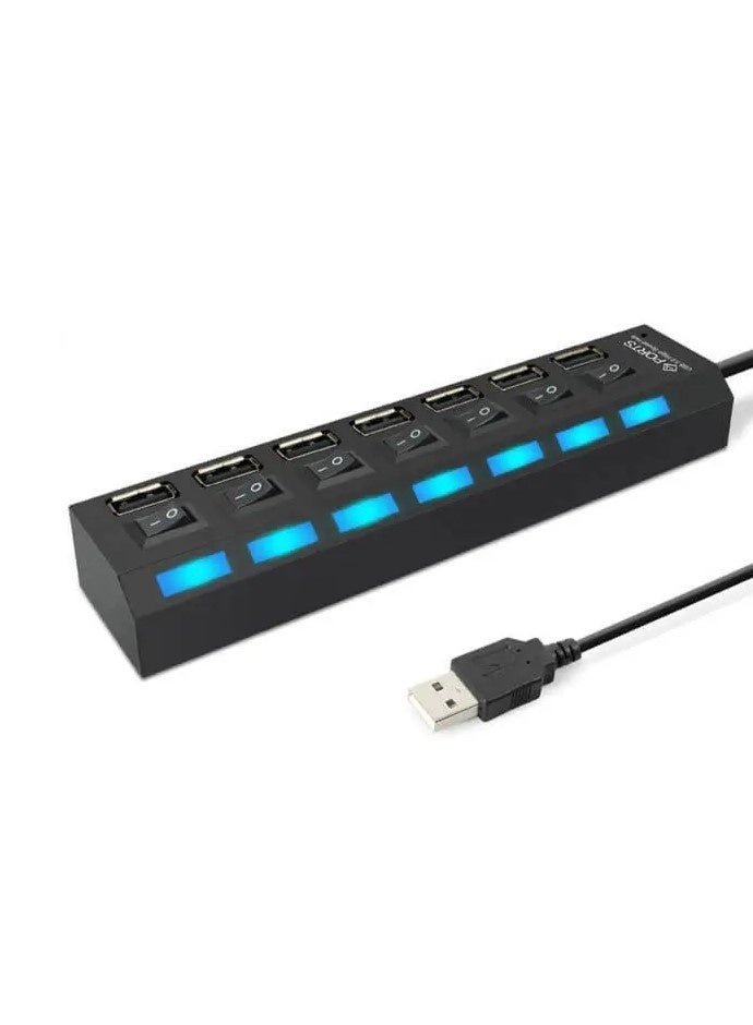 محور USB 2.0 بسبعة منافذ مع مفتاح مستقل باللون الأسود - Image 3