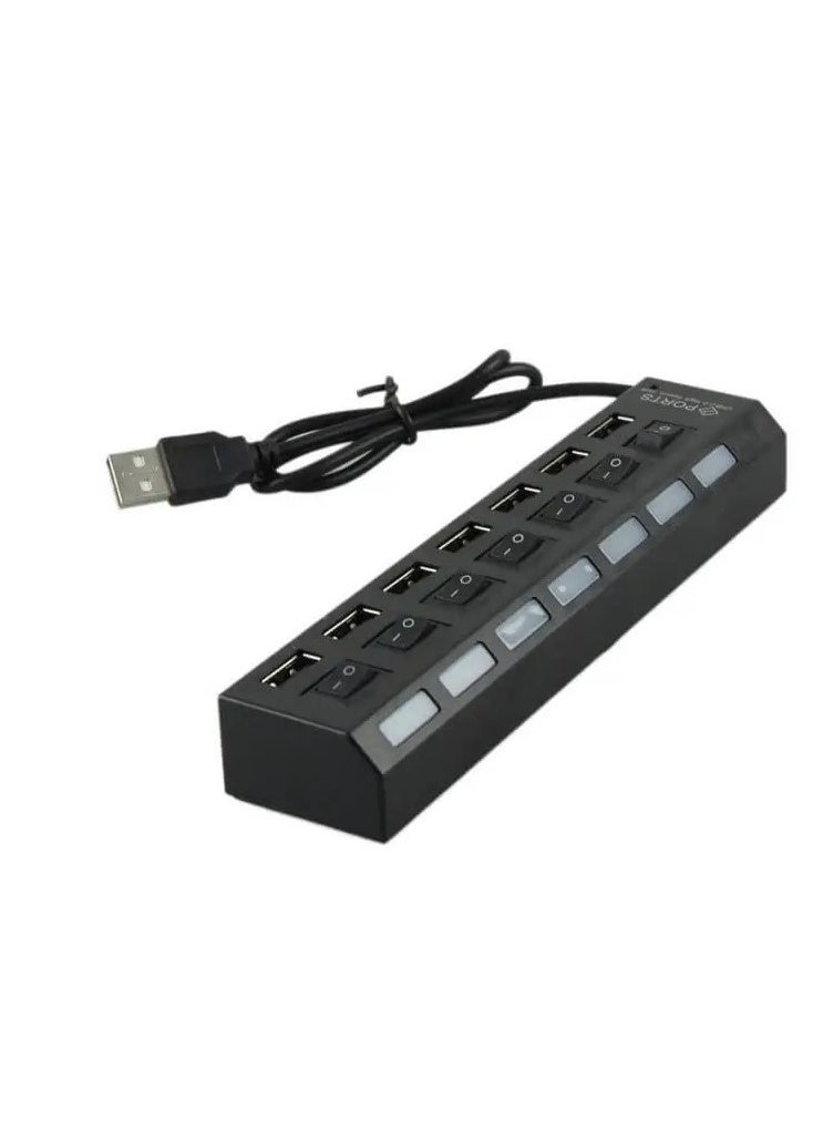 محور USB 2.0 بسبعة منافذ مع مفتاح مستقل باللون الأسود - Image 2
