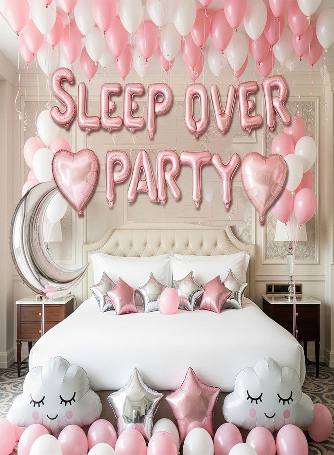 kozee Slumber Party decorations pink white balloons overnight birthday party SLEEPOVER PARTY letter balloons cute moon star cloud heart-shape girls pajamas sleep overnight party decorations - Image 1
