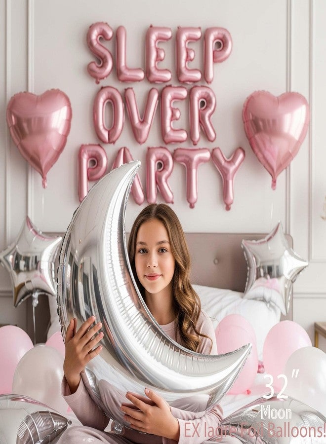 kozee Slumber Party decorations pink white balloons overnight birthday party SLEEPOVER PARTY letter balloons cute moon star cloud heart-shape girls pajamas sleep overnight party decorations - Image 3