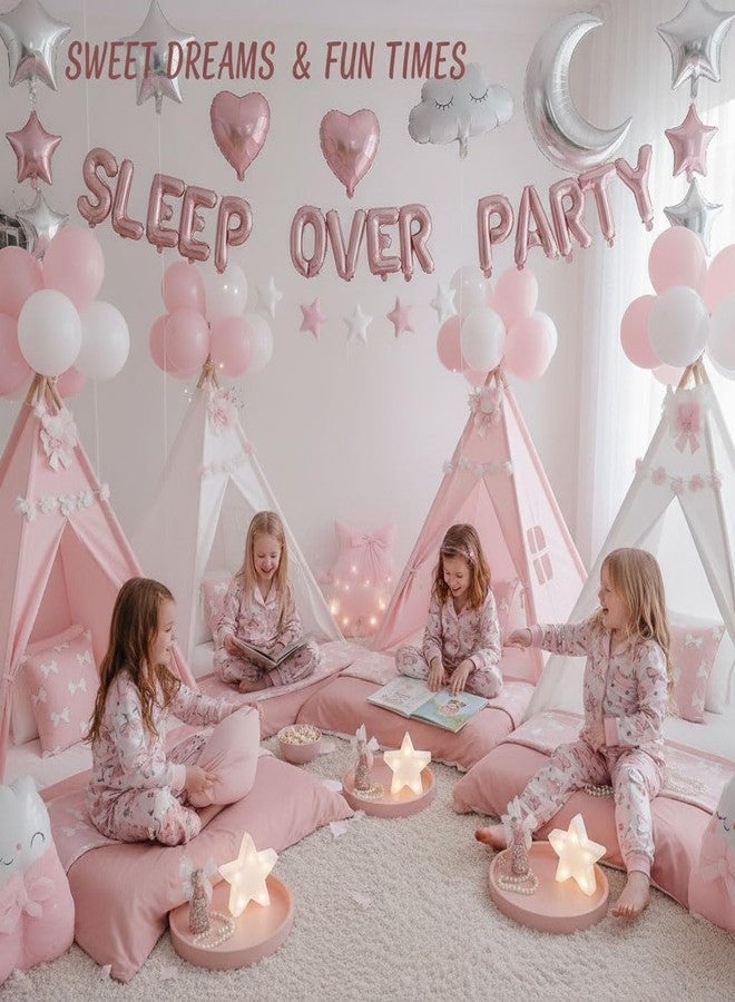 kozee Slumber Party decorations pink white balloons overnight birthday party SLEEPOVER PARTY letter balloons cute moon star cloud heart-shape girls pajamas sleep overnight party decorations - Image 2