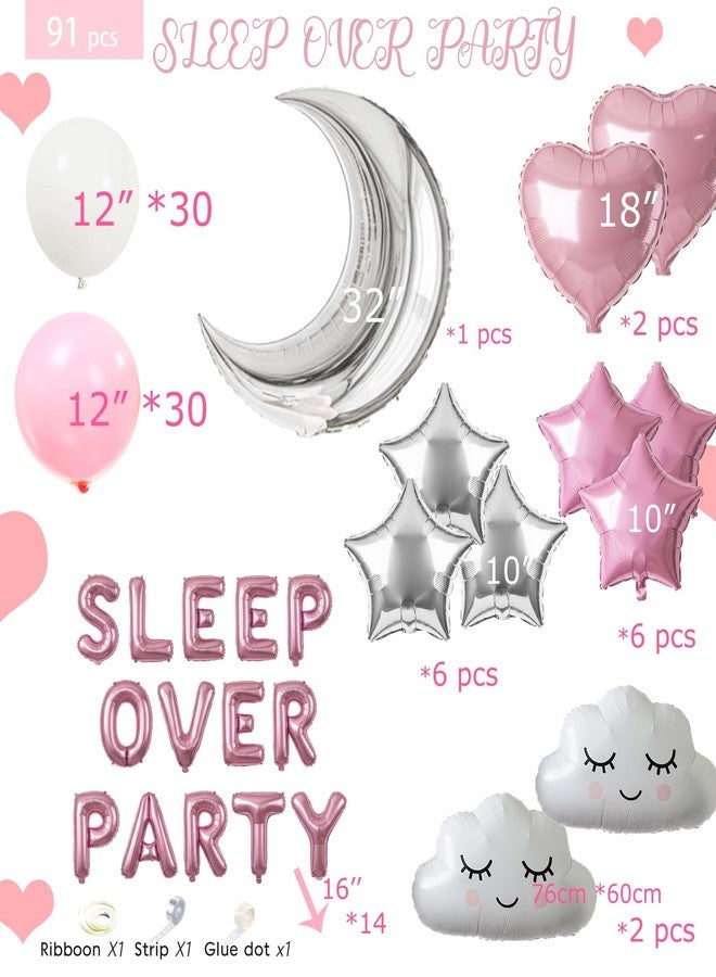 kozee Slumber Party decorations pink white balloons overnight birthday party SLEEPOVER PARTY letter balloons cute moon star cloud heart-shape girls pajamas sleep overnight party decorations - Image 4