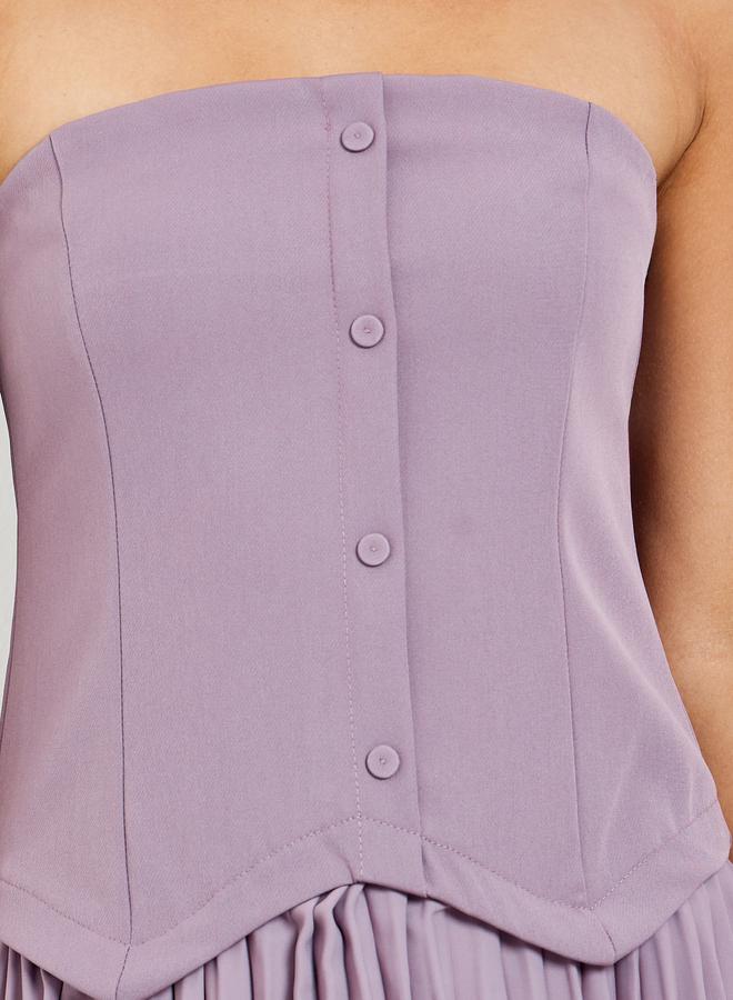 Styli Women Purple Bandeau Pleated Maxi Dress - Image 4