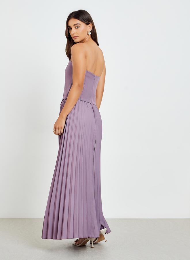 Styli Women Purple Bandeau Pleated Maxi Dress - Image 5
