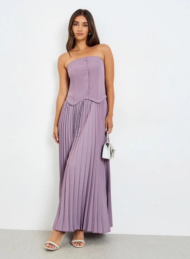 Styli  Women Purple Bandeau Pleated Maxi Dress for Women | Best Price UAE