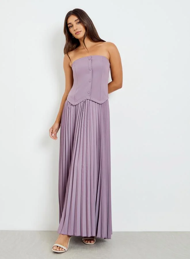 Women Purple Bandeau Pleated Maxi Dress