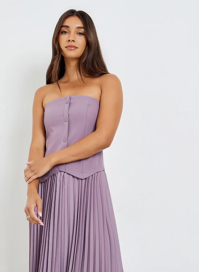 Styli  Women Purple Bandeau Pleated Maxi Dress for Women | Best Price UAE