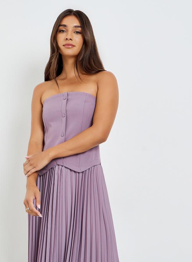 Styli Women Purple Bandeau Pleated Maxi Dress - Image 2