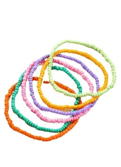Generic Colorful Beads Anklet Boho Elastic Ankle Bracelets Handmade Multilayer Bead Beach Jewelry Accessories for Women 6pcs  - Image 1