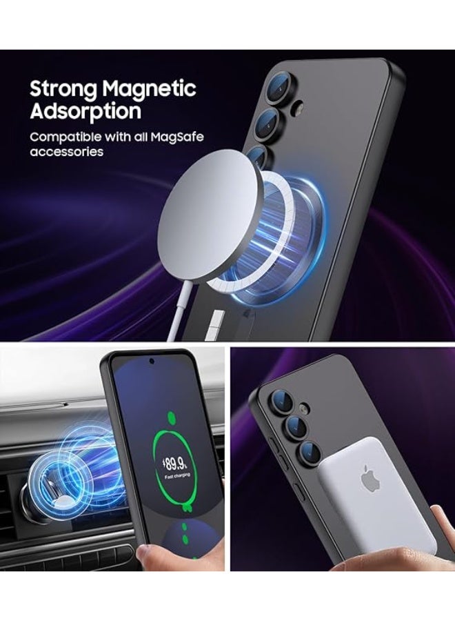 جراب مغناطيسي متوافق مع هاتف Samsung Galaxy A56 5G [متوافق مع MagSafe] [واقي عدسة الكاميرا المدمج] جراب هاتف رفيع ناعم من السيليكون مقاوم للصدمات لامع معدني (أسود) - Image 3