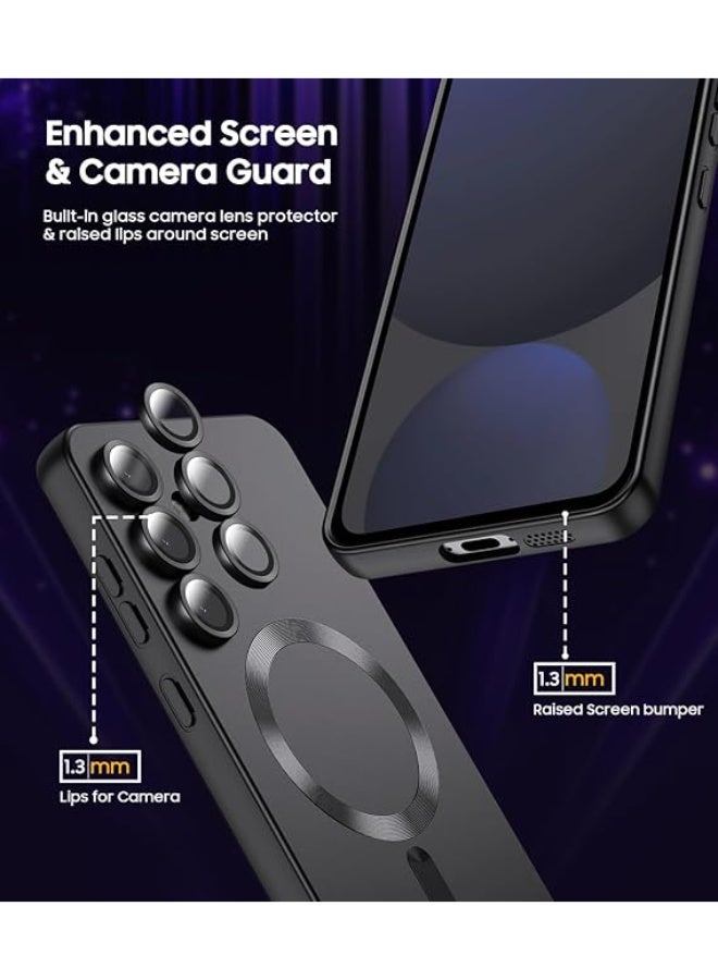 جراب مغناطيسي متوافق مع هاتف Samsung Galaxy A56 5G [متوافق مع MagSafe] [واقي عدسة الكاميرا المدمج] جراب هاتف رفيع ناعم من السيليكون مقاوم للصدمات لامع معدني (أسود) - Image 5