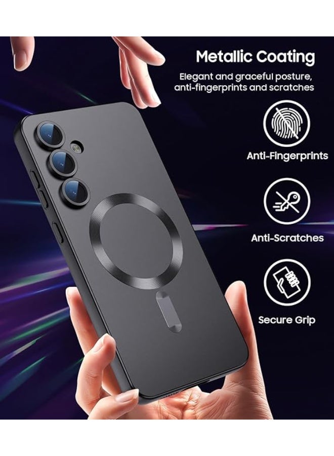جراب مغناطيسي متوافق مع هاتف Samsung Galaxy A56 5G [متوافق مع MagSafe] [واقي عدسة الكاميرا المدمج] جراب هاتف رفيع ناعم من السيليكون مقاوم للصدمات لامع معدني (أسود) - Image 4