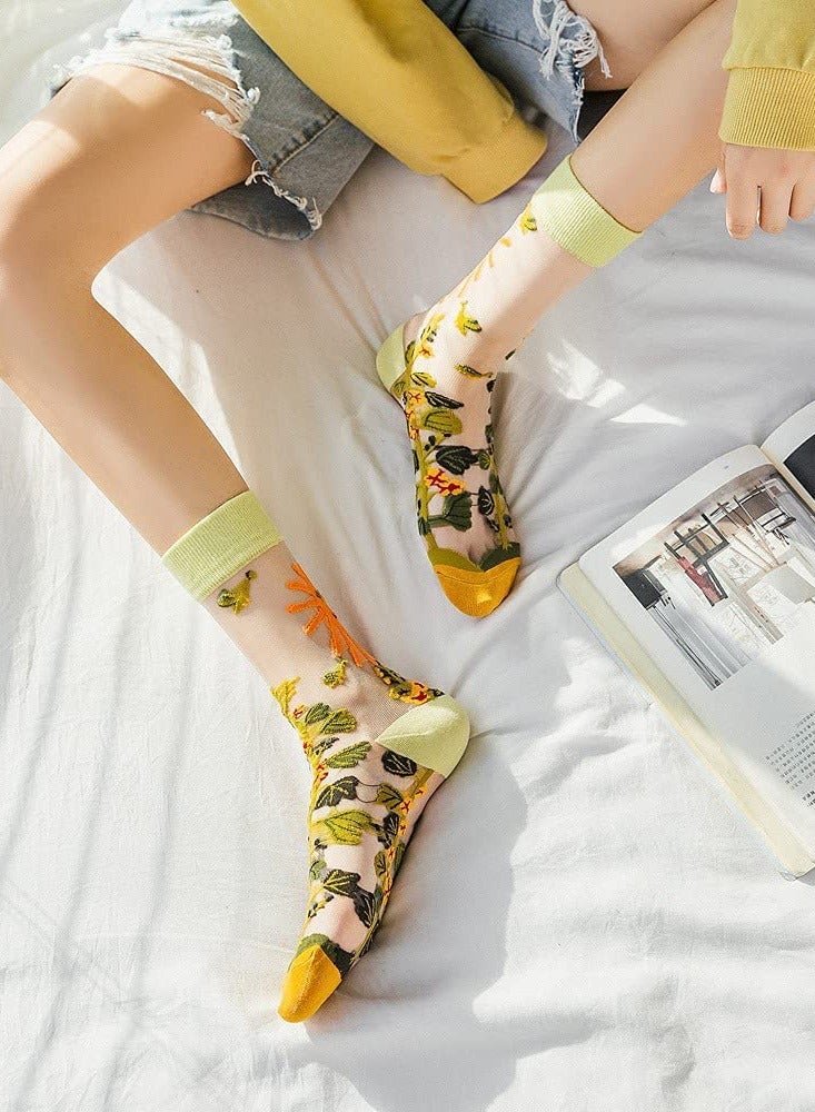 Womens Sheer Socks Summer Transparent Thin Mesh Lace Elastic Jacquard Crystal Glass Socks