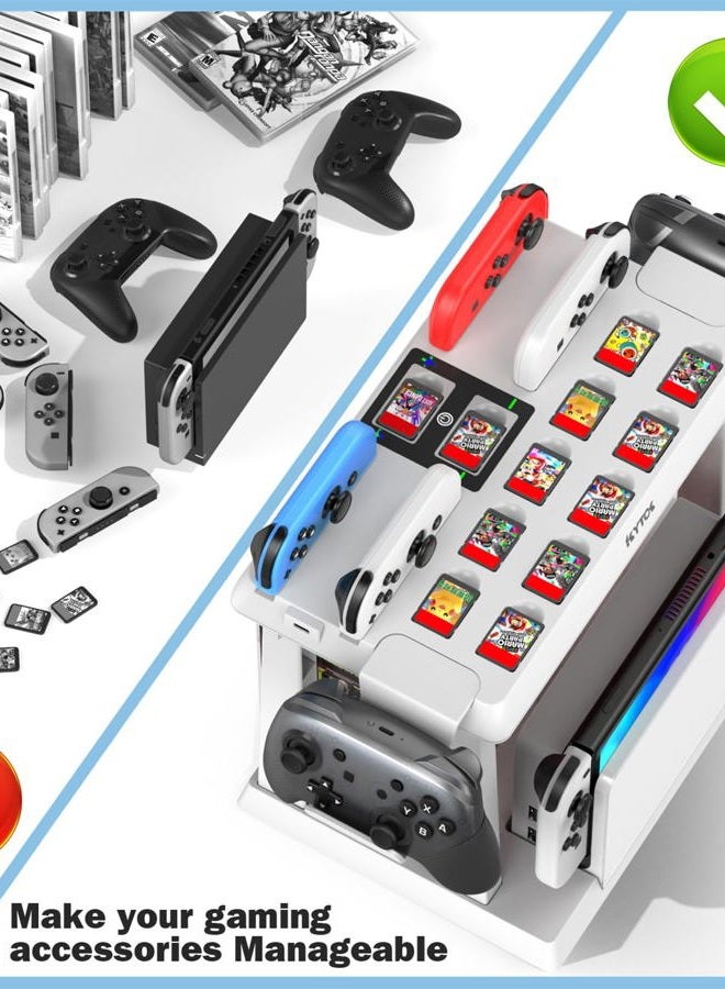 Kytok Switch Games Storage with Switch Controller Charging Station, Switch Charging Station for Switch/OLED Joycons, Switch Storage for Switch Games, TV Dock, Pro Controller, Switch Accessories. White - Image 4