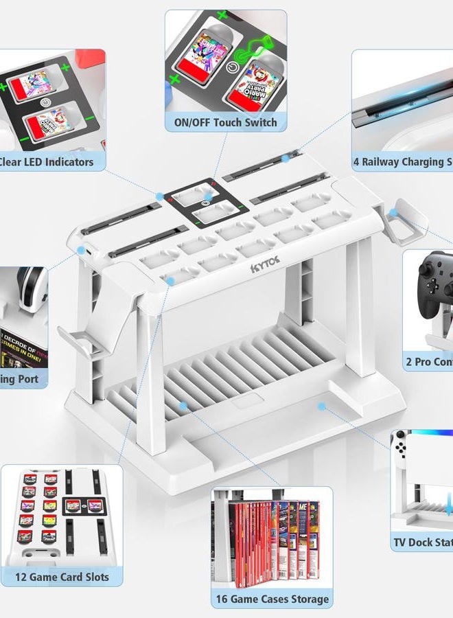Kytok Switch Games Storage with Switch Controller Charging Station, Switch Charging Station for Switch/OLED Joycons, Switch Storage for Switch Games, TV Dock, Pro Controller, Switch Accessories. White - Image 3