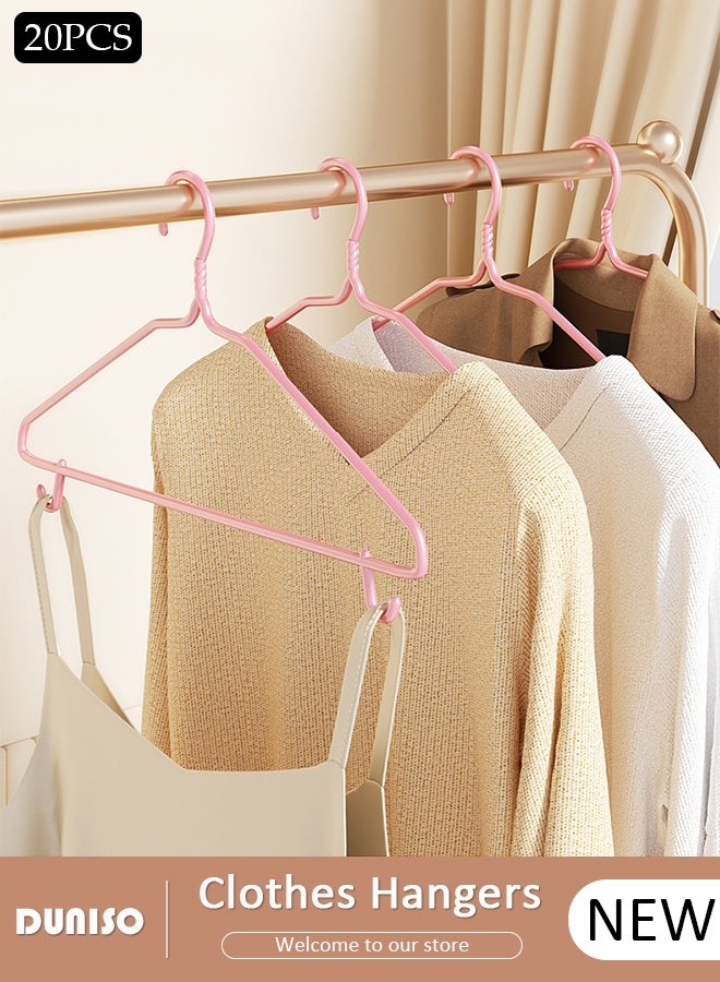 DUNISO 20packs Household Clothes Hanger  Ironwork Clothes Hanger  Clothes Holder  Multi-functional Non-Slip Clothes hanger  Thick Anti-Slip Clothes Rack  Hook  Clothes Stand  Clothes Support Pink Hanger - Image 1