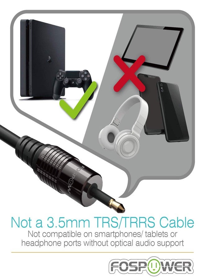 FosPower 3M Gold Plated Toslink to Mini Toslink Digital Optical S/PDIF Audio Cable with Metal Connectors & Strain-Relief PVC Jacket - Image 3