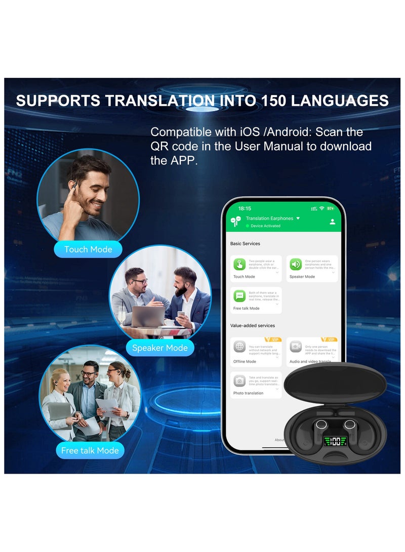Furtey AI Language Translator Earbuds Real Time, 3-in-1 Translation Earbuds 150 Languages & Accents and Long Battery Life, Ideal for Travel and Business (Black) - Image 3