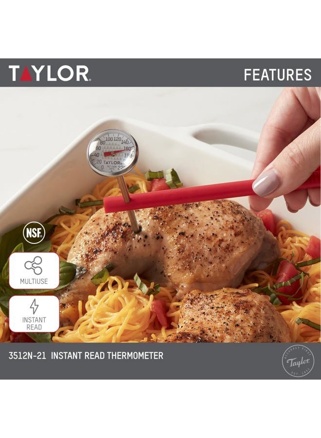 Taylor Instant Read Analog Meat Food Grill BBQ Cooking Kitchen Thermometer with Red Pocket Sleeve Clip, 1 Inch Dial - Image 2