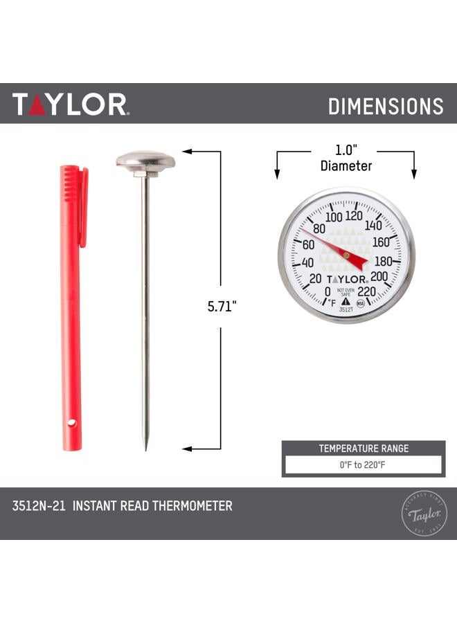 Taylor Instant Read Analog Meat Food Grill BBQ Cooking Kitchen Thermometer with Red Pocket Sleeve Clip, 1 Inch Dial - Image 3