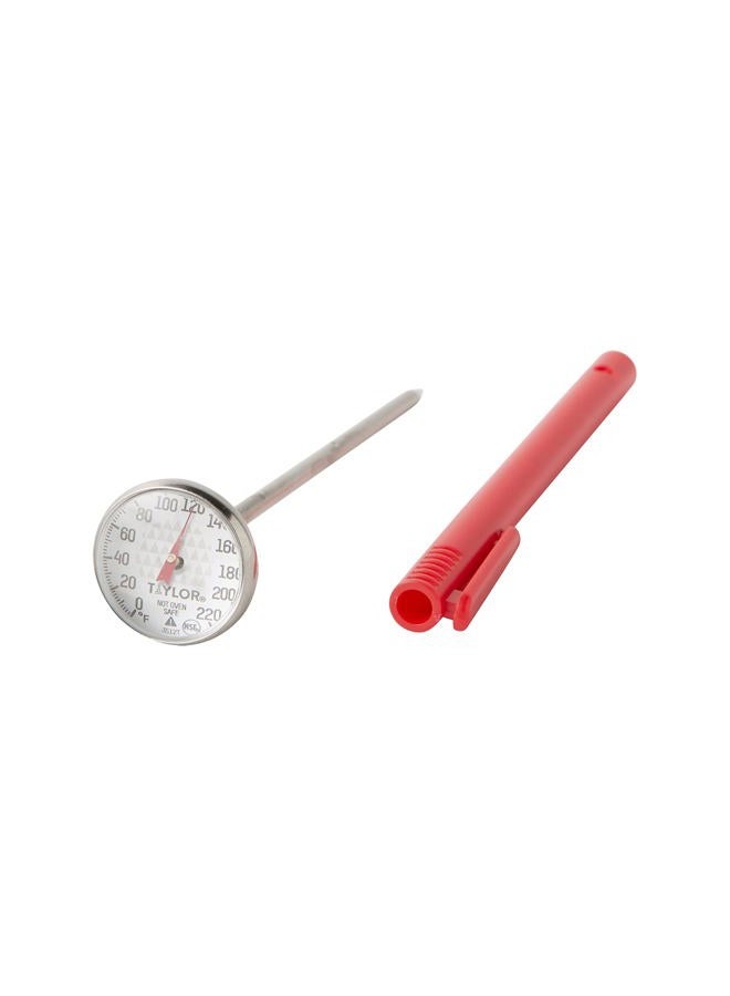 Taylor Instant Read Analog Meat Food Grill BBQ Cooking Kitchen Thermometer with Red Pocket Sleeve Clip, 1 Inch Dial - Image 1