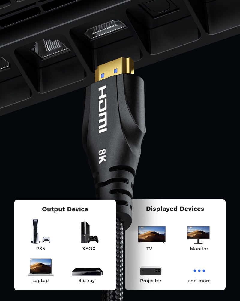 Cratree HDMI Cable 25FT Long - 4K 120hz,8K 60hz,48Gbps High-Speed HDMI Braided Cord,HDCP 2.3,eARC - Compatible with HDTV,Projector,Monitor and More - Image 5