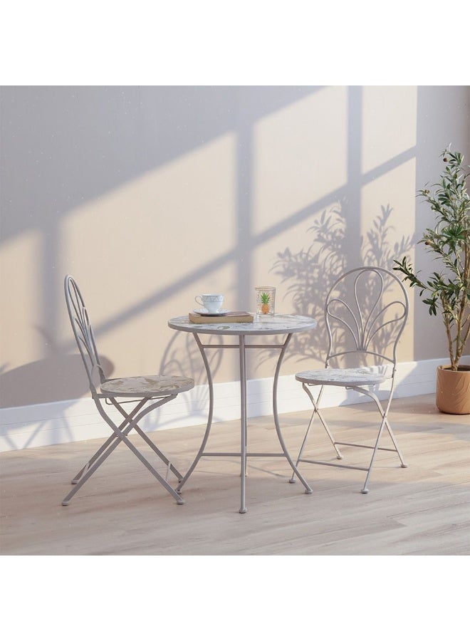 DANUBE HOME New Floral 1 + 2-Seater Marble Balcony Set - Outdoor Dining Set with Round Table & 2 Chairs, Iron Metal/Mosaic Tile, 1-Year Warranty, Ideal for Outdoor Living - Image 2