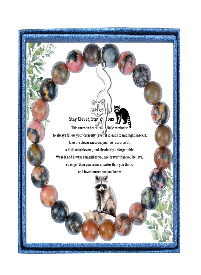 LIUANAN Raccoon Charm Bracelet for Women Picasso Jasper Spirit Animal Jewelry Adaptability Protection Creativity Gift for Her Mom Grandma Daughter Niece Birthday (Raccoon) - Image 1