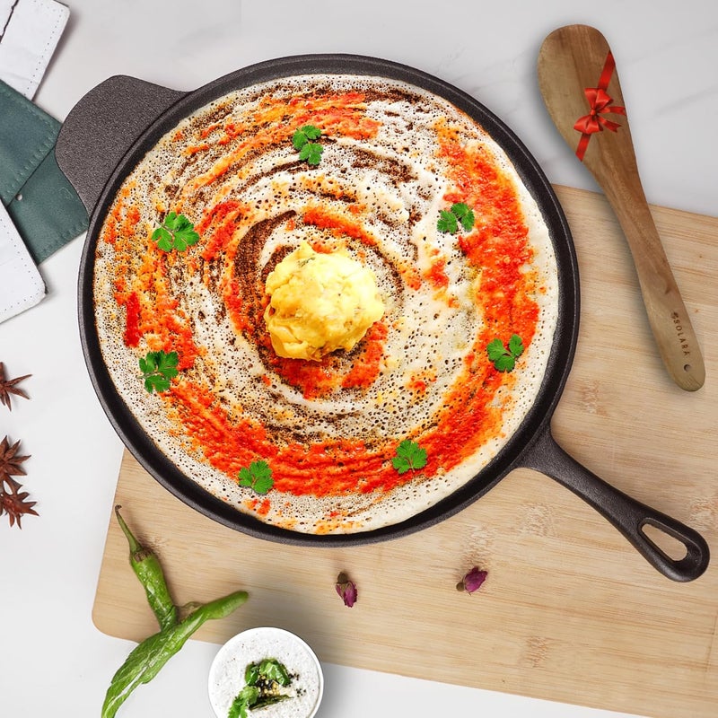 SOLARA Crownstone Premium Cast Iron Tawa for Dosa 12 Inch30 CM with Handle Tawa for Dosa Uthappam Roti Chapati Naan Gas Induction Friendly Dosa Tawa Cast Iron Cast Iron Cookware - Image 1