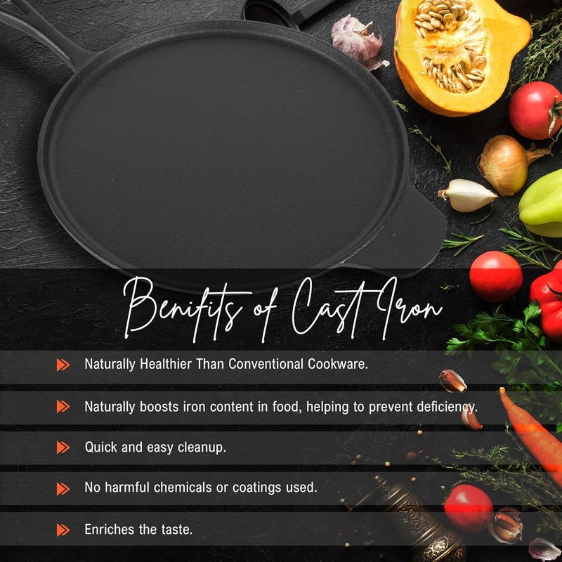 SOLARA Crownstone Premium Cast Iron Tawa for Dosa 12 Inch30 CM with Handle Tawa for Dosa Uthappam Roti Chapati Naan Gas Induction Friendly Dosa Tawa Cast Iron Cast Iron Cookware - Image 5