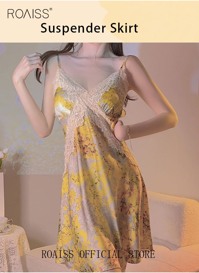roaiss - 2 Piece Nightgown Set Women Sweet Halter Nightdress Lace Homewear Sleepwear Home Dress Set Romantic Elegant Pajamas Ladies Spring Autumn Robe Loungewear - Image 1