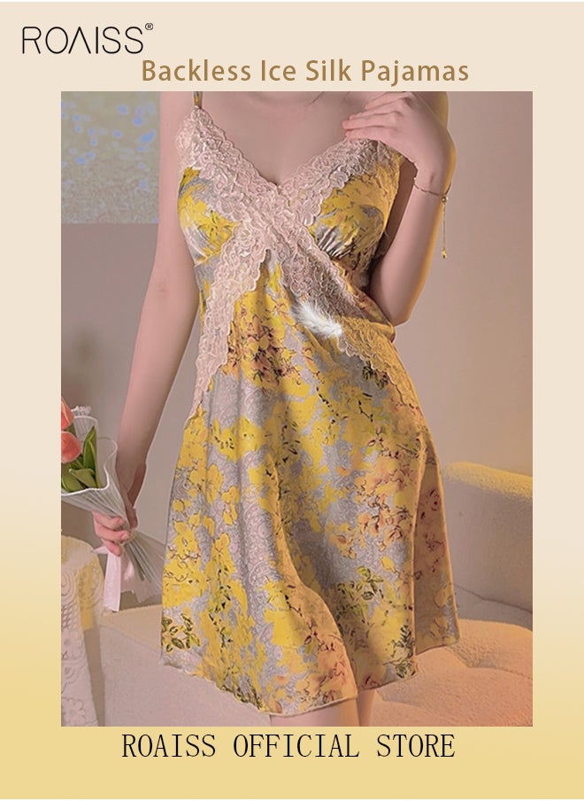 roaiss - 2 Piece Nightgown Set Women Sweet Halter Nightdress Lace Homewear Sleepwear Home Dress Set Romantic Elegant Pajamas Ladies Spring Autumn Robe Loungewear - Image 1