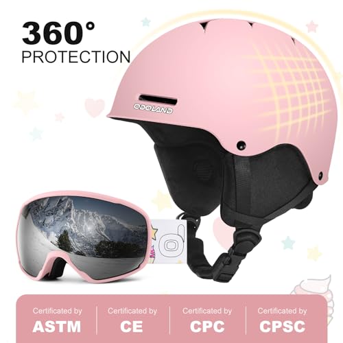 Odoland Kids Ski Helmet, Snow Helmet with Ski Goggles for Boys and Girls, Safety Youth Snowboard Sports Helmets and Goggles Set for Children Ages 6-14, Pink, XS - Image 2