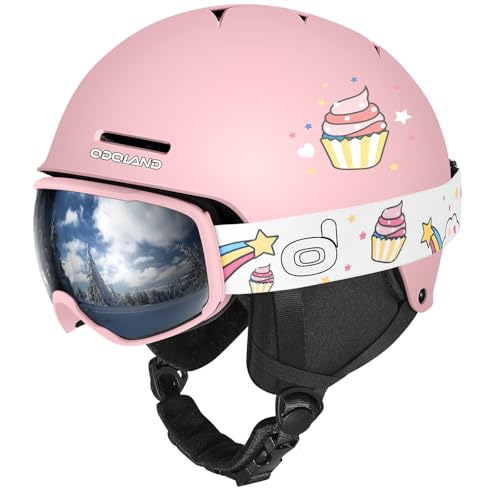 Odoland Kids Ski Helmet, Snow Helmet with Ski Goggles for Boys and Girls, Safety Youth Snowboard Sports Helmets and Goggles Set for Children Ages 6-14, Pink, XS - Image 1