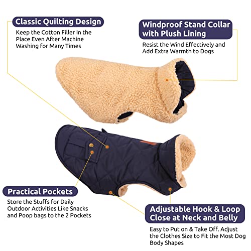 Queenmore Warm Puffer Dog Coat, Quilting Winter Jacket Ultra Thick Plush Lining with Storage Pockets (Dark Navy, Small) - Image 3