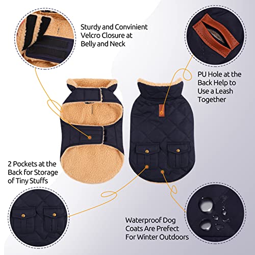 Queenmore Warm Puffer Dog Coat, Quilting Winter Jacket Ultra Thick Plush Lining with Storage Pockets (Dark Navy, Small) - Image 4