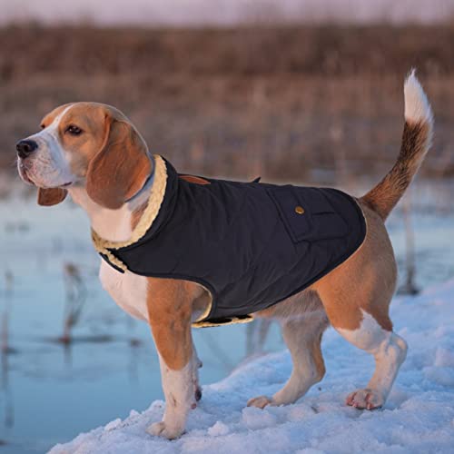 Queenmore Warm Puffer Dog Coat, Quilting Winter Jacket Ultra Thick Plush Lining with Storage Pockets (Dark Navy, Small) - Image 2