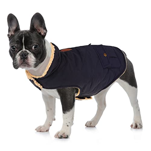 Queenmore Warm Puffer Dog Coat, Quilting Winter Jacket Ultra Thick Plush Lining with Storage Pockets (Dark Navy, Small) - Image 5