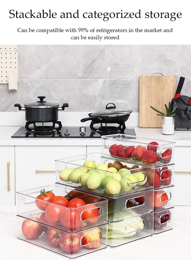 DUNISO 9Pcs Refrigerator Storage Boxes Stackable Clear Fridge Organizer Bins with Handles PET Food Storage Clear Container Multifunctional Kitchen Drawer Organiser Set Clear Practical Drawer Organization Container for Fridge, Kitchens, Cabinets - Image 2