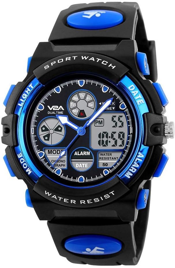 V2A Resin Analog-Digital Boy Watch - Blue Dial, Blue Strap - Image 1