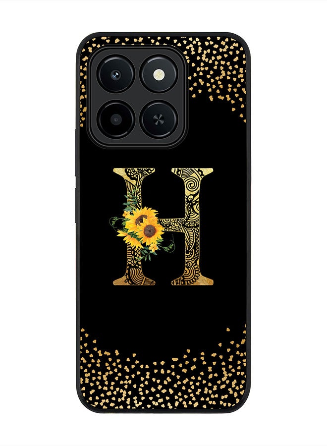 For Honor X6c Case,Slim fit Camera Protection, Shockproof Thin Phone cover  - Custom Floral Monogram - H ( Black )