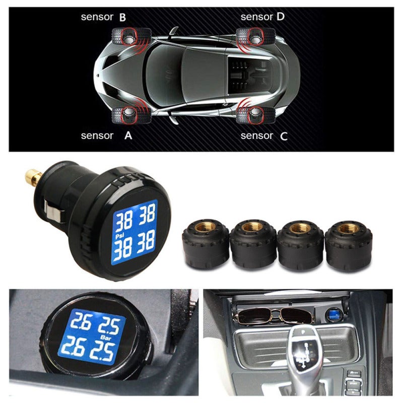 Tire Pressure Monitor: Black Lighter Plug, LCD Blue Backlight, HD Precision - Fast Leak Alert, Self-Settable Alarm Limit, Real-Time 4-Tire Data Indication for 4-Wheel Car - Image 3
