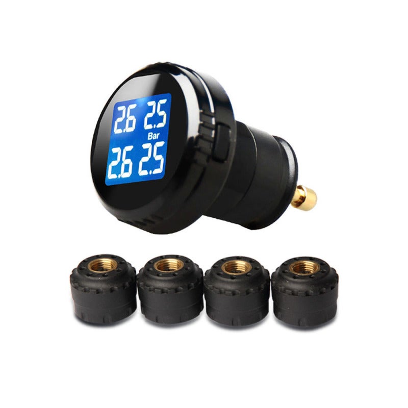 Tire Pressure Monitor: Black Lighter Plug, LCD Blue Backlight, HD Precision - Fast Leak Alert, Self-Settable Alarm Limit, Real-Time 4-Tire Data Indication for 4-Wheel Car - Image 1