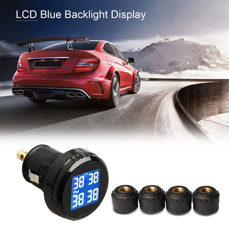 Tire Pressure Monitor: Black Lighter Plug, LCD Blue Backlight, HD Precision - Fast Leak Alert, Self-Settable Alarm Limit, Real-Time 4-Tire Data Indication for 4-Wheel Car - Image 2