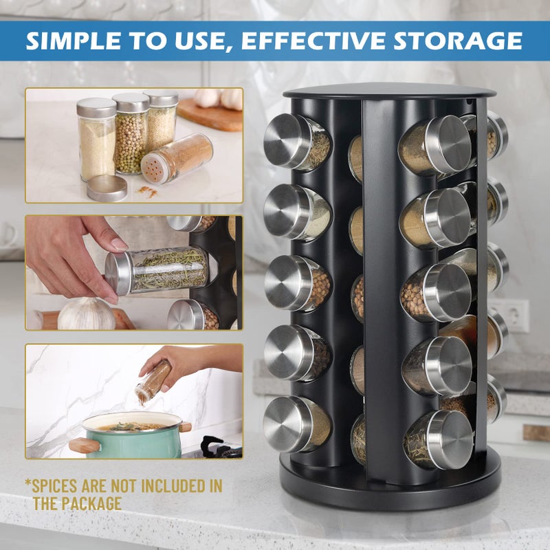 Tianifa Black Countertop Revolving Spice Rack Empty 20-Jars Rotating Spice Rack Organizer Round Carousel Tower 135 Spice Labels With Funnel Complete Set For Kitchen Countertop Cabinet - Image 5