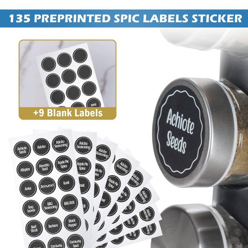 Tianifa Black Countertop Revolving Spice Rack Empty 20-Jars Rotating Spice Rack Organizer Round Carousel Tower 135 Spice Labels With Funnel Complete Set For Kitchen Countertop Cabinet - Image 4