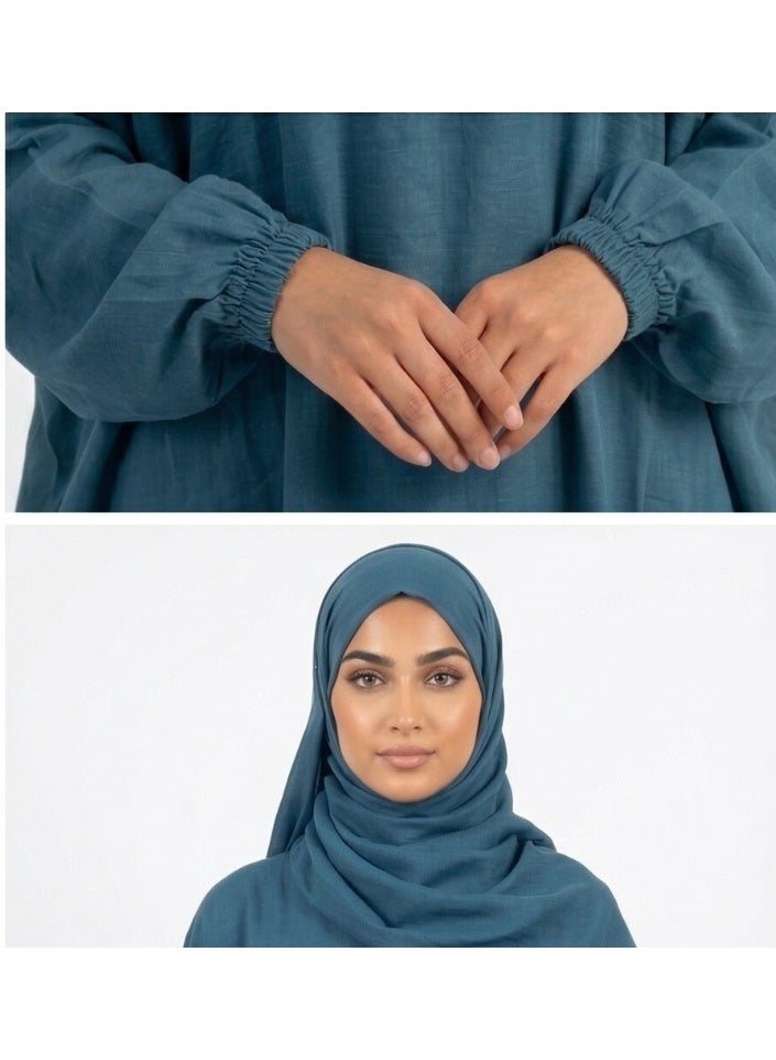 مزايا شرشف صلاة نسائي من الكتان البارد واسع محتشم بسحاب أمامي بترولي - Image 2