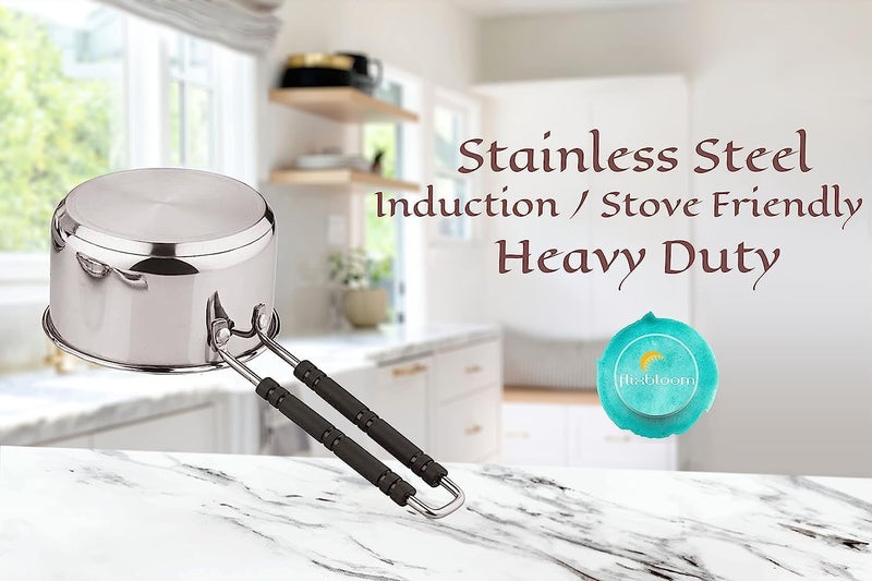 FLIXBLOOM Flixbloom Glossy Stainless Steel Premium Sauce pan Saucepan Tea pan Tpan Milk Pan Milk Pot Chaidan Kitchen Cookware Set for Induction LPG Gas Stovetops 800ml - Image 4
